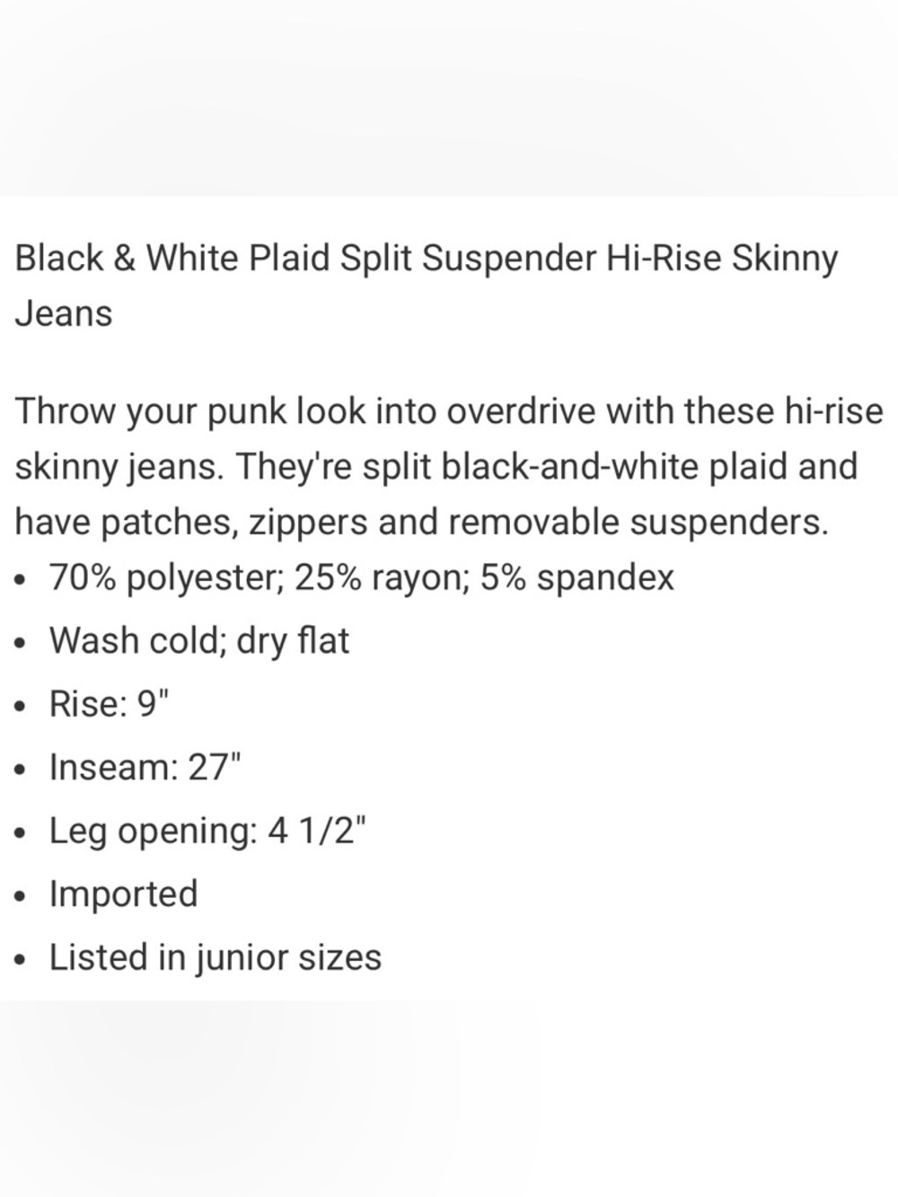 Hot Topic Black and White Plaid Skinny Jeans with Harness Straps - Picture 3 of 6